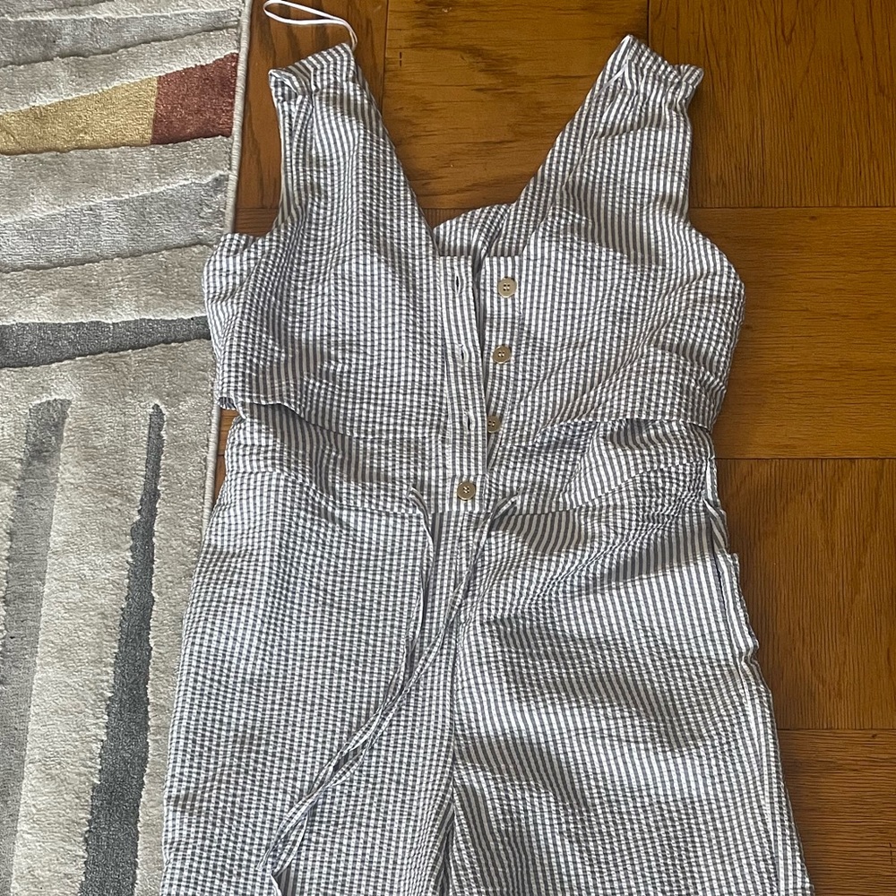 Zara Linen Striped Jumpsuit XS